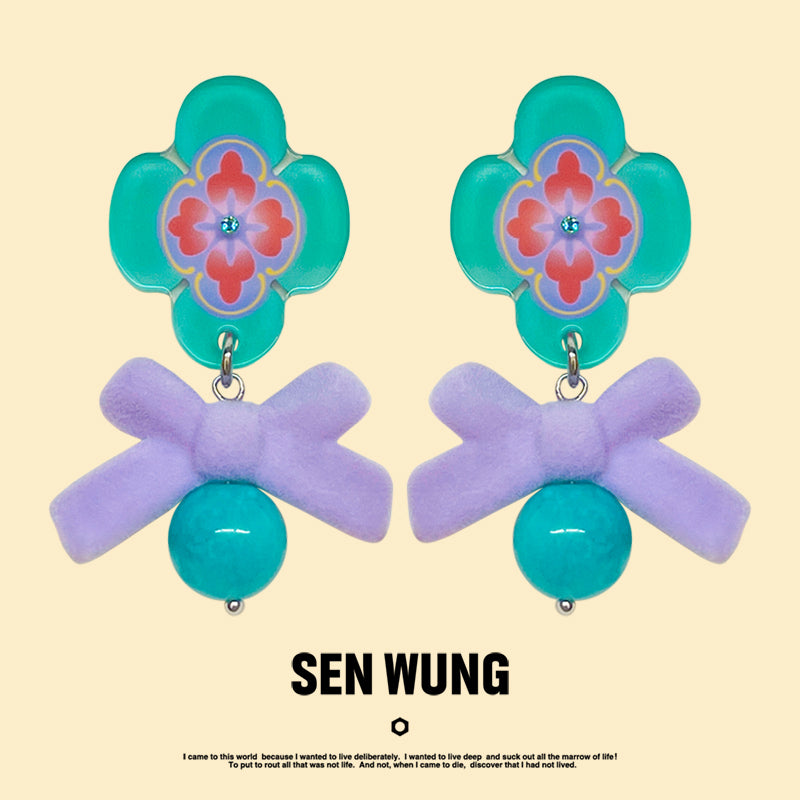 Peony Bow Earrings/Clip