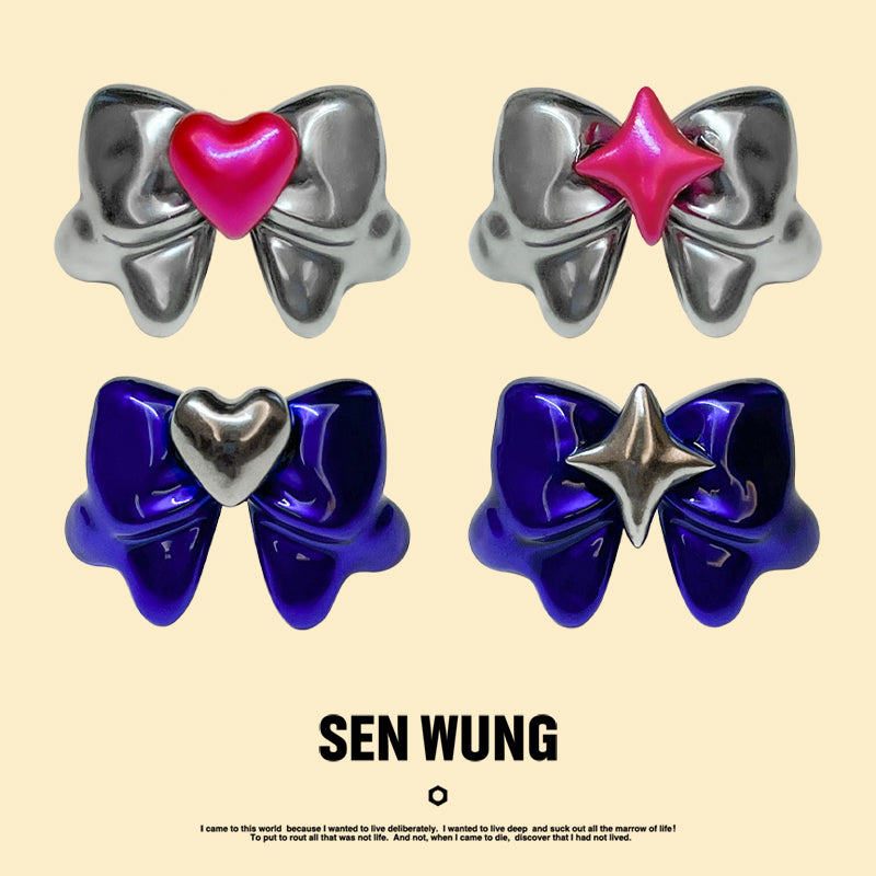 Silver Glow Bow Stud Earrings