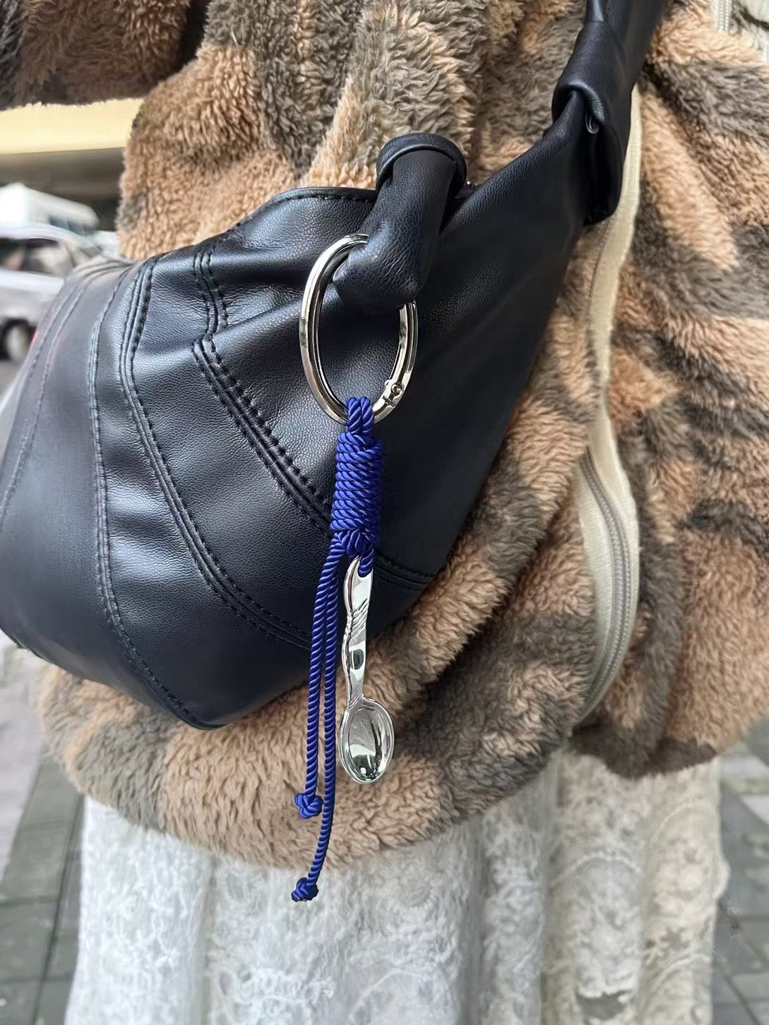 Dainty Blue Spoon Braided Keychain