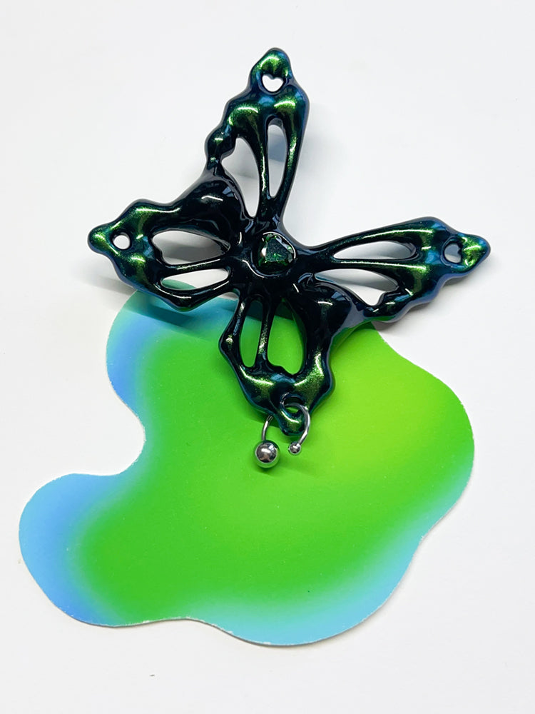 Iridescent Black-Green Butterfly Hair Clip