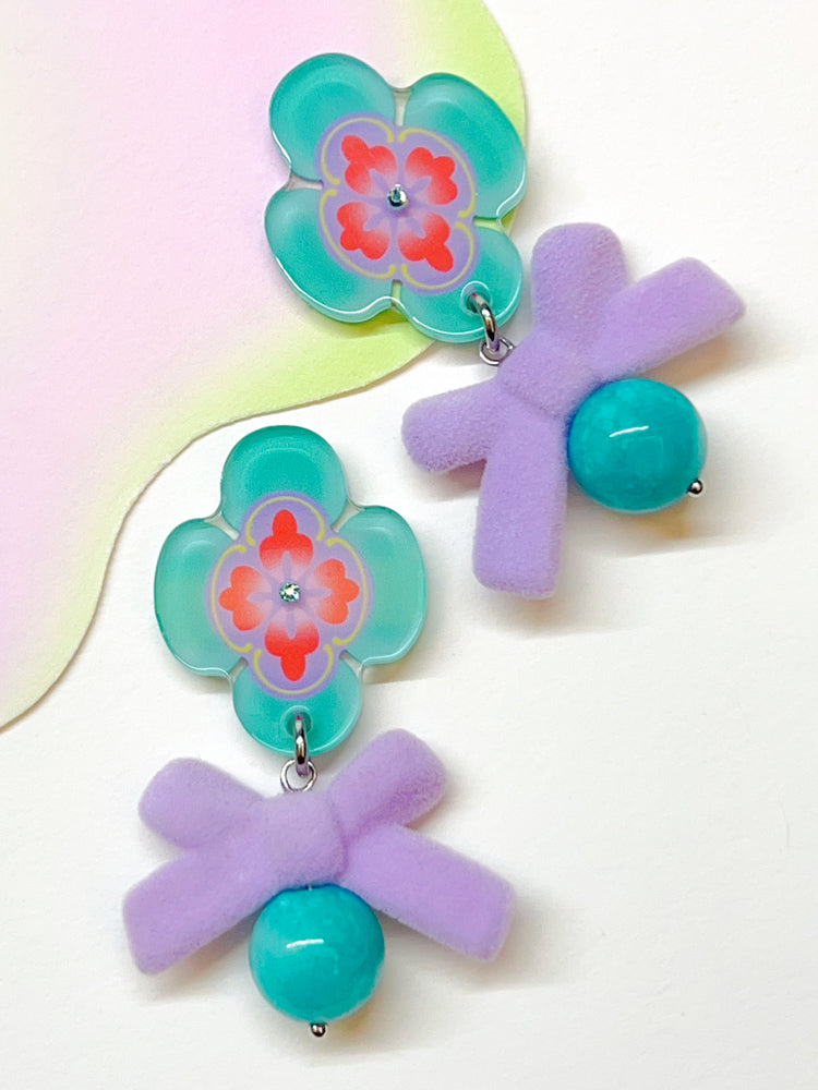 Peony Bow Earrings/Clip