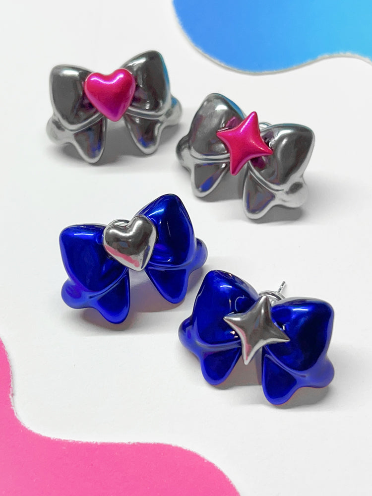 Silver Glow Bow Stud Earrings