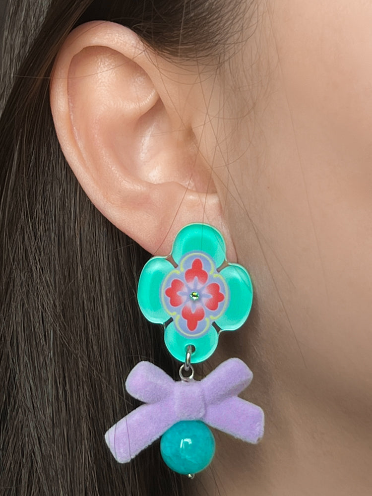 Peony Bow Earrings/Clip