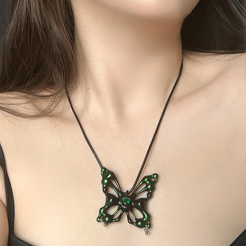 Iridescent Black-Green Butterfly Hair Clip