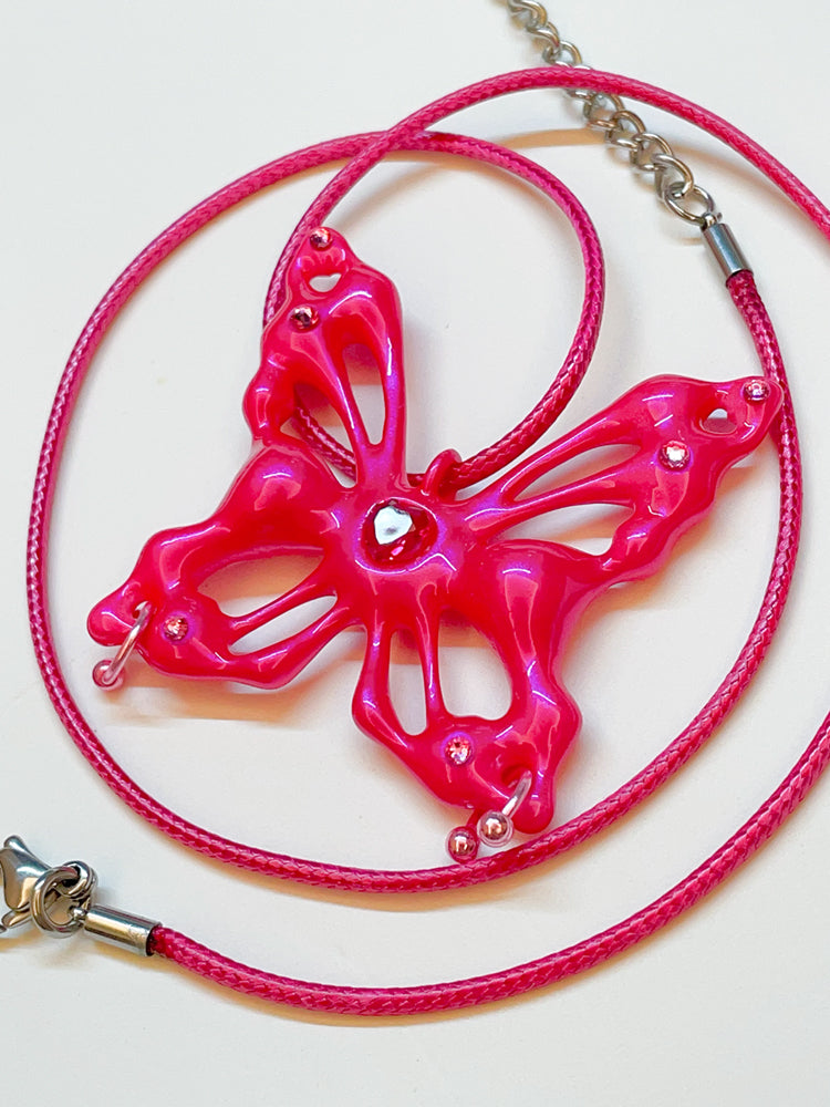 Neon Peach Hollow Butterfly Necklace