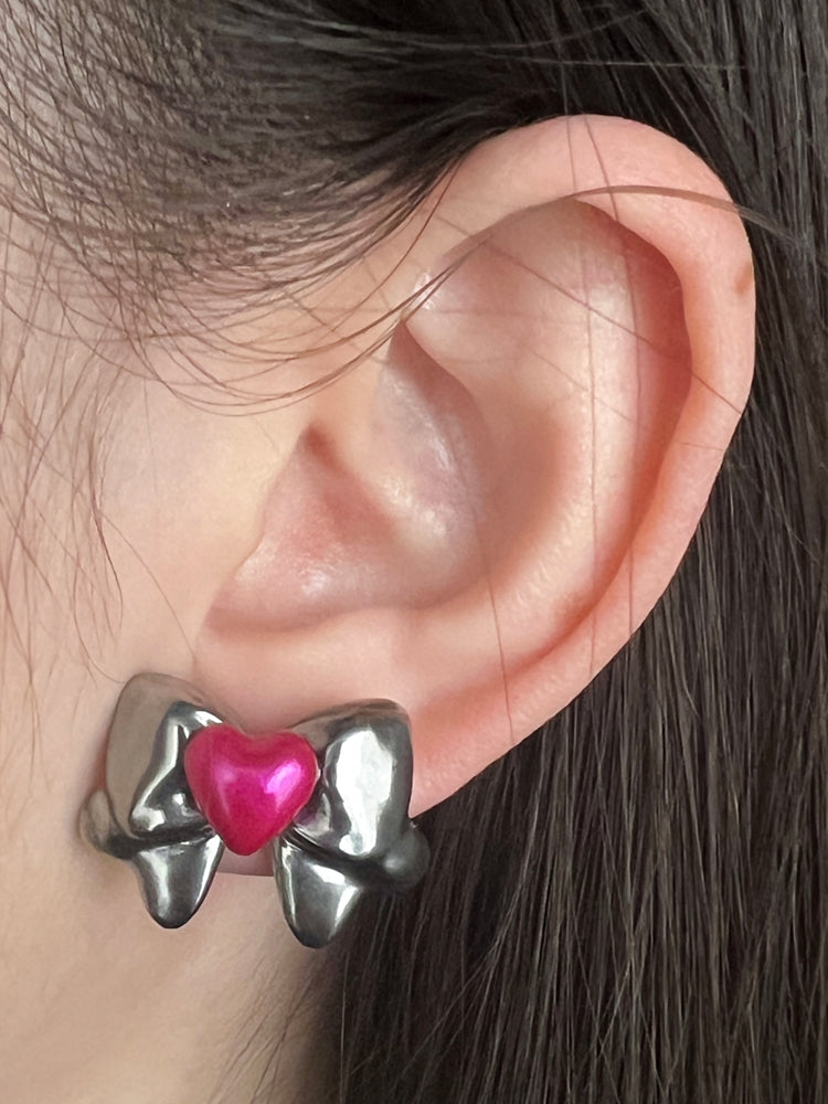 Silver Glow Bow Stud Earrings