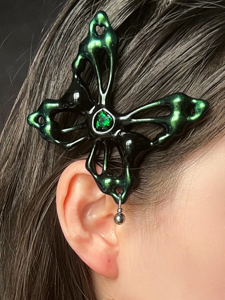 Iridescent Black-Green Butterfly Hair Clip