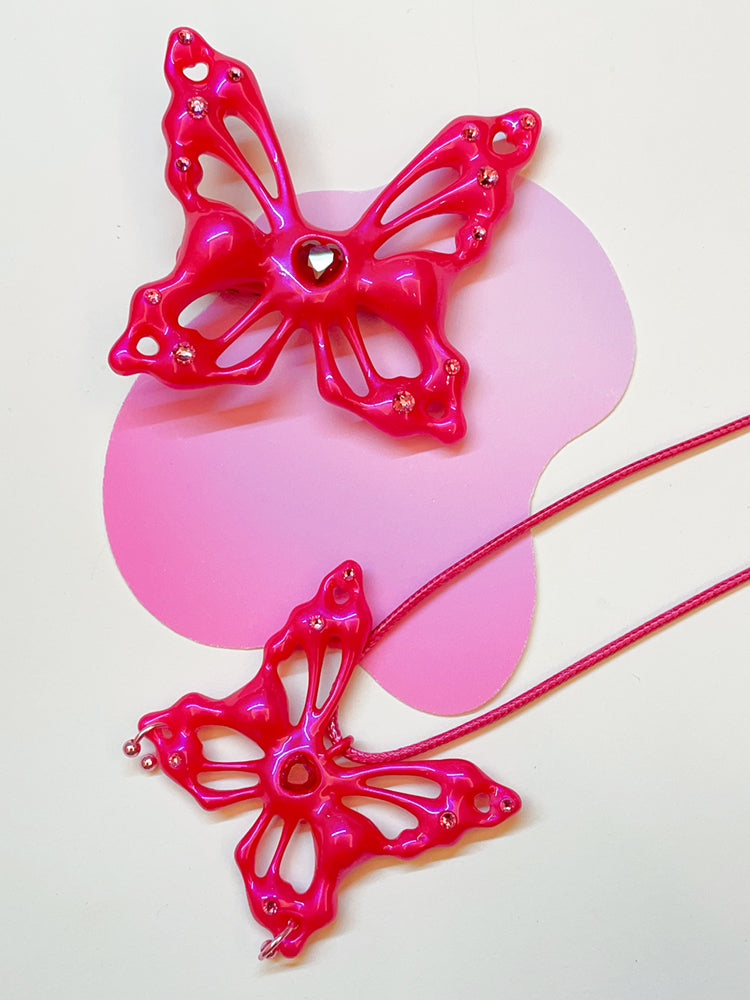 Neon Peach Hollow Butterfly Hair Clip