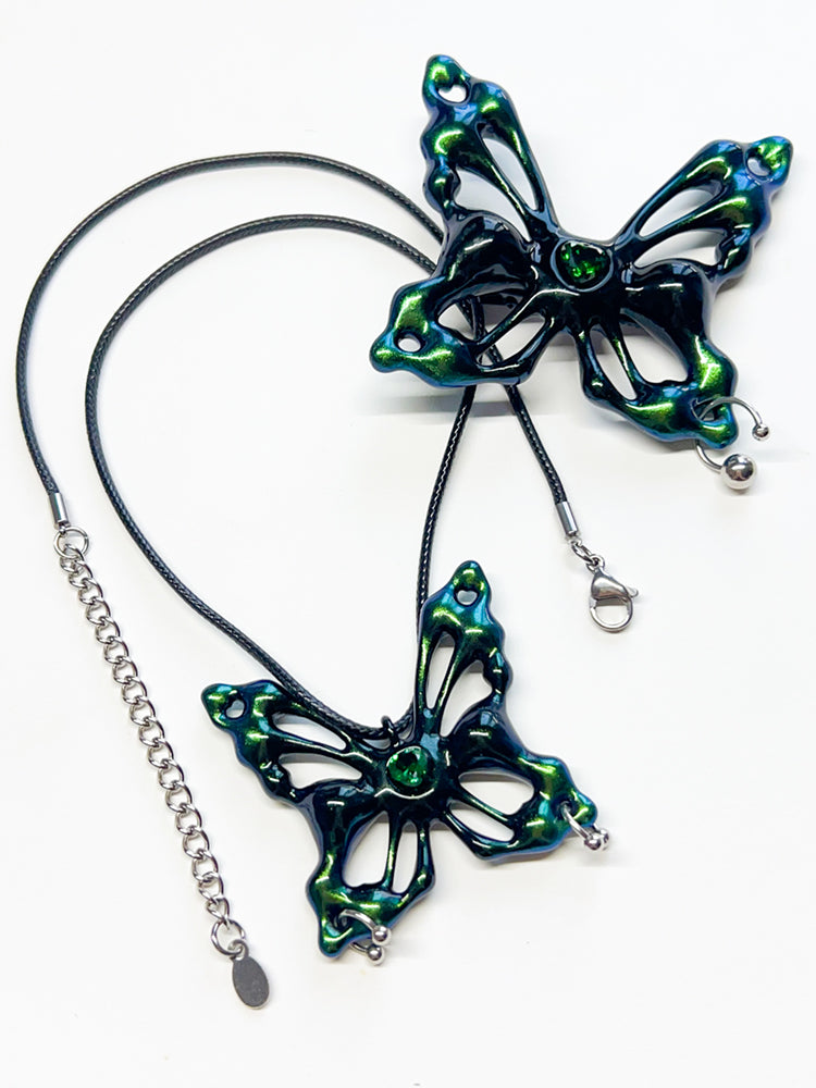 Iridescent Black-Green Butterfly Hair Clip