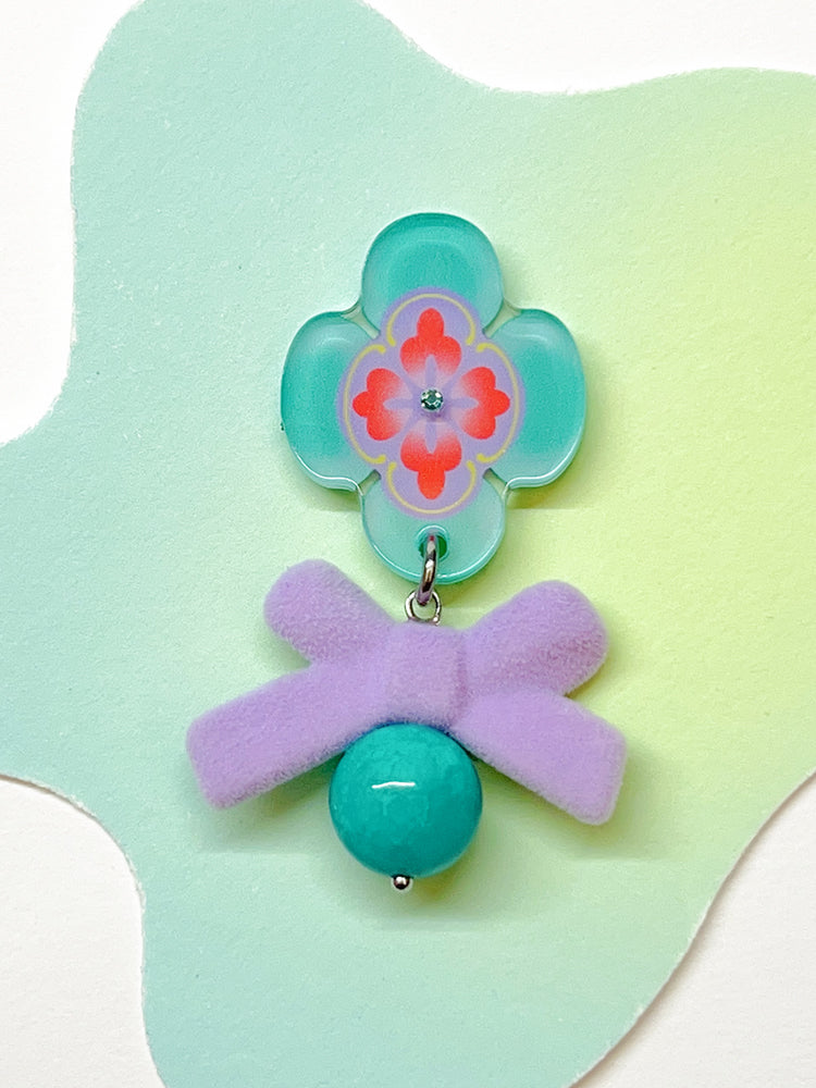 Peony Bow Earrings/Clip