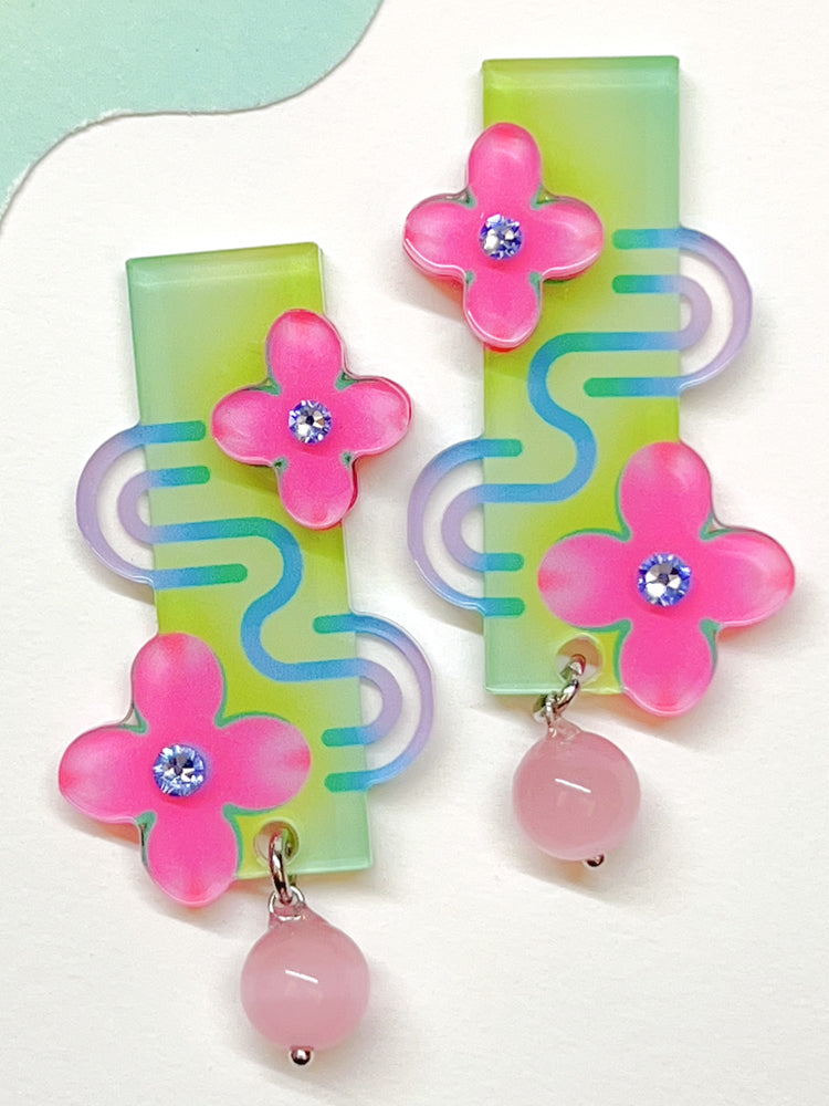 Peach Blossom Flow Earrings/Clip