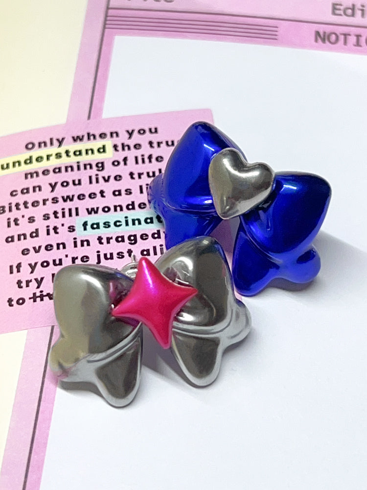 Silver Glow Bow Stud Earrings