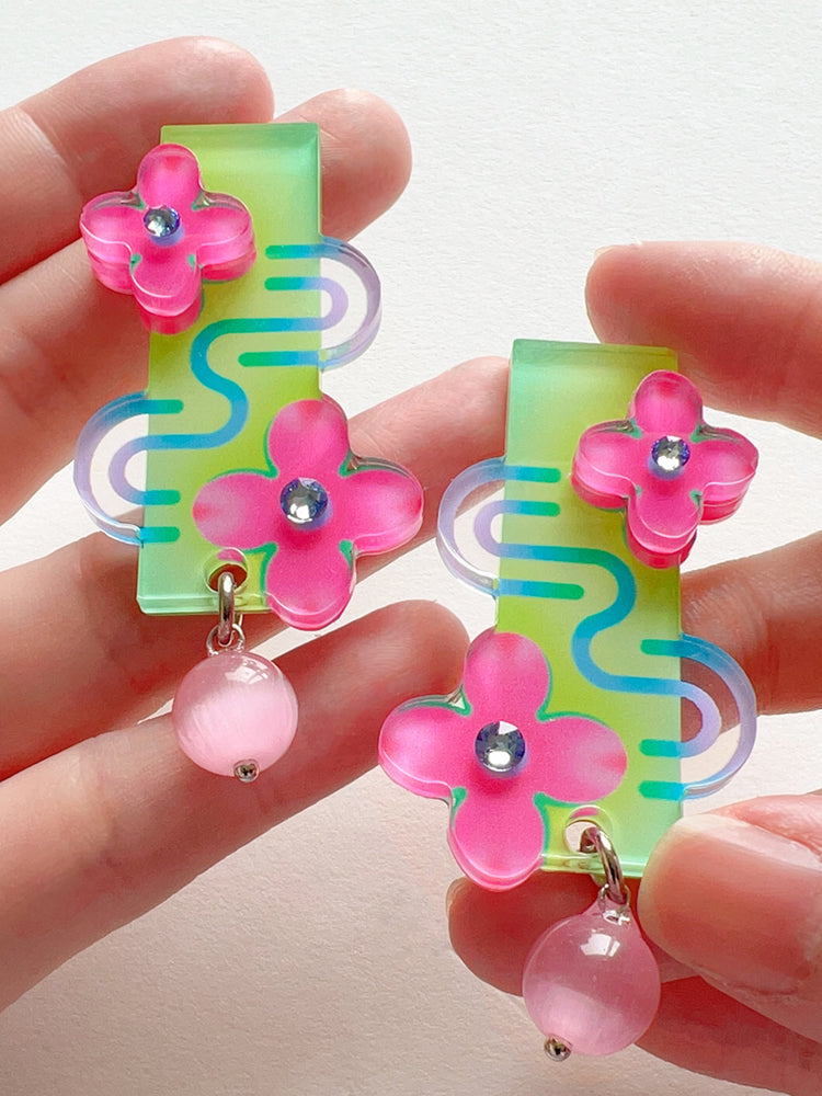 Peach Blossom Flow Earrings/Clip