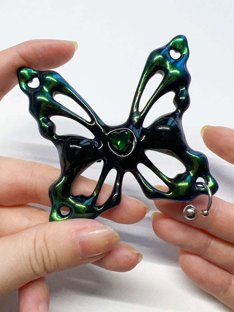 Iridescent Black-Green Butterfly Hair Clip