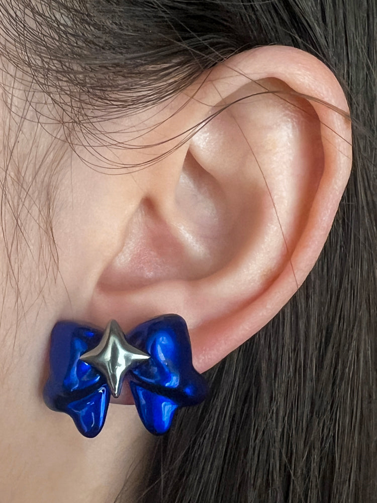 Silver Glow Bow Stud Earrings