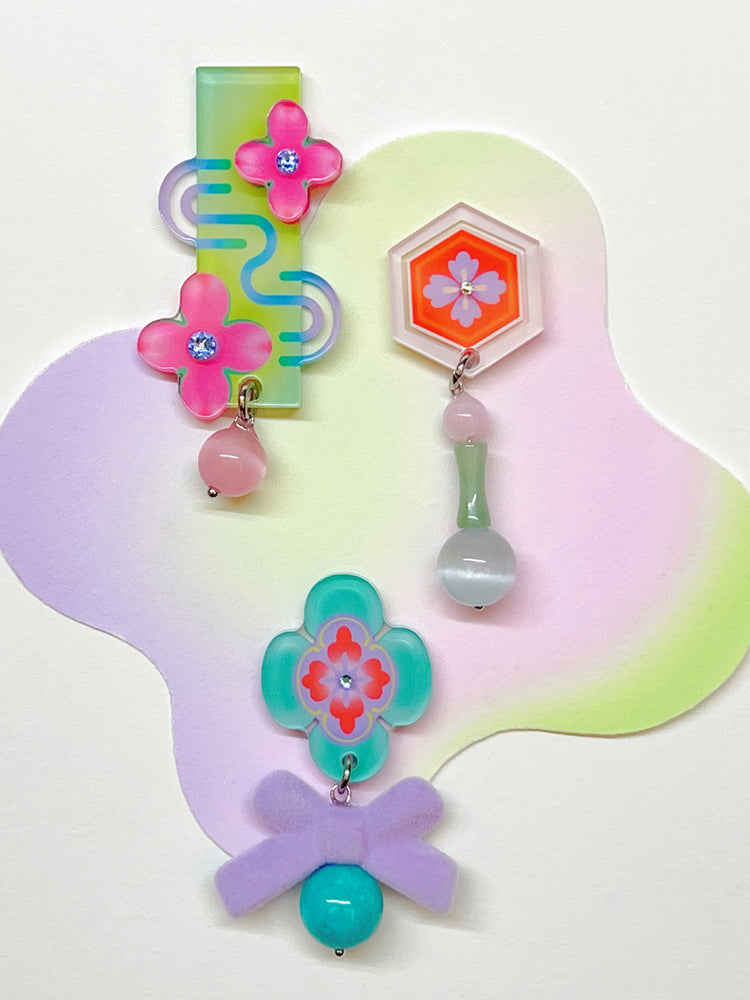 Peach Blossom Flow Earrings/Clip