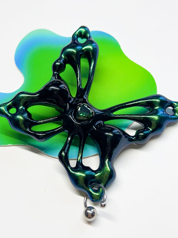 Iridescent Black-Green Butterfly Hair Clip