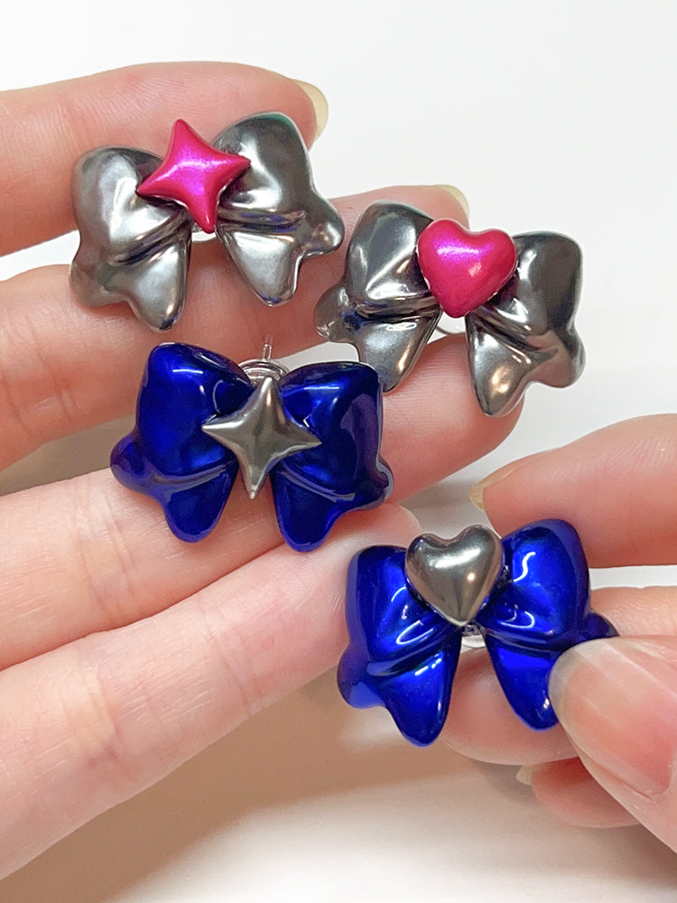 Silver Glow Bow Stud Earrings