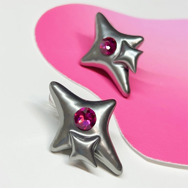 Dark Silver Star Earrings/Clip