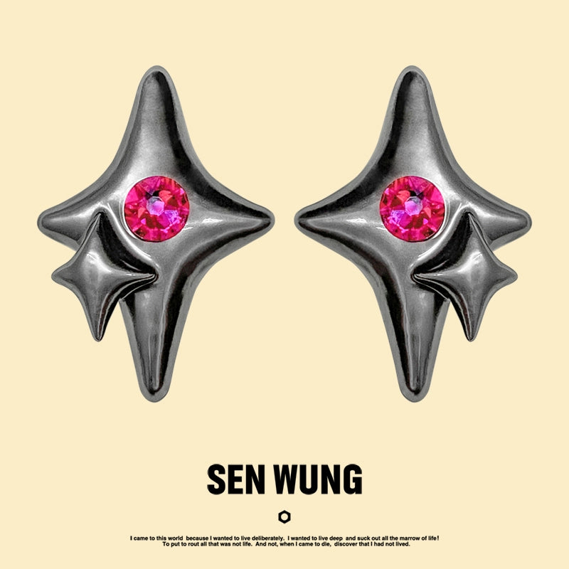 Dark Silver Star Earrings/Clip