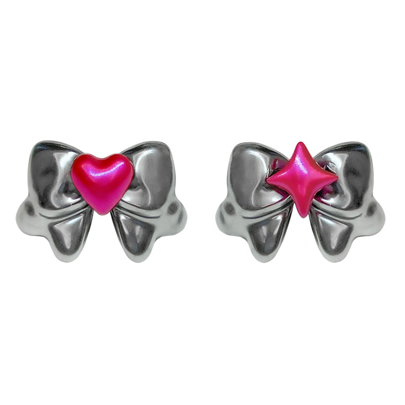 Silver Glow Bow Stud Earrings